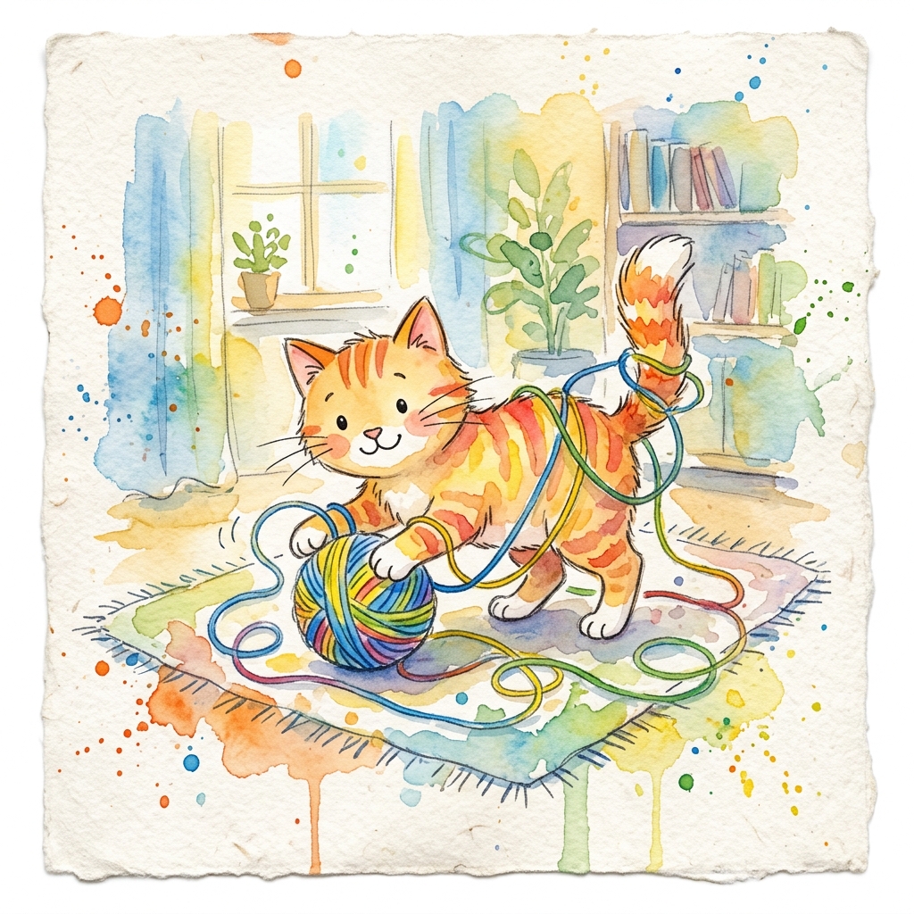Детский рисунок: Веселый кот